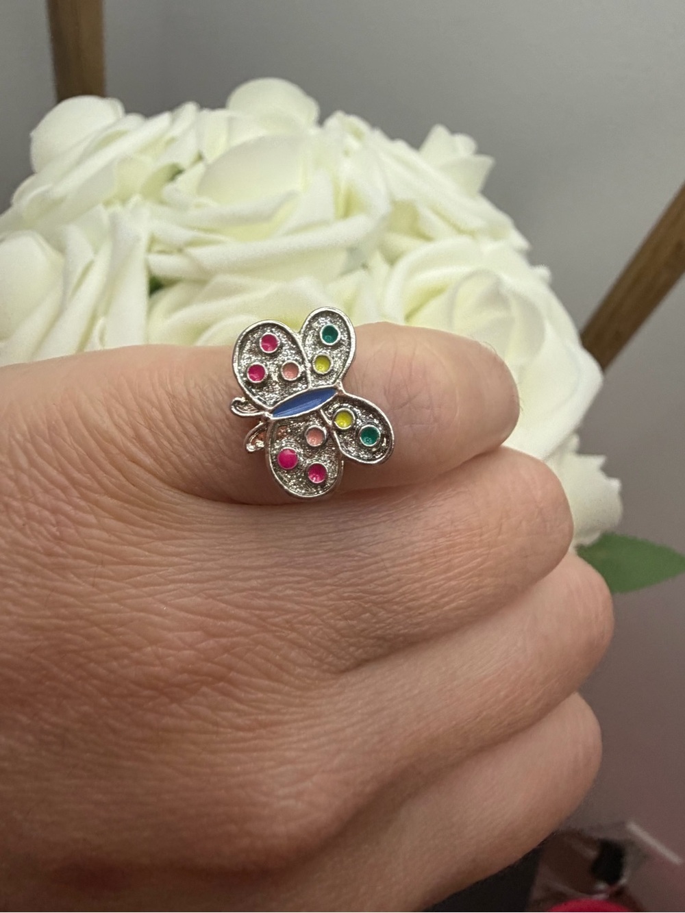 Silver tone Butterfly Multicolor Crystal Ring